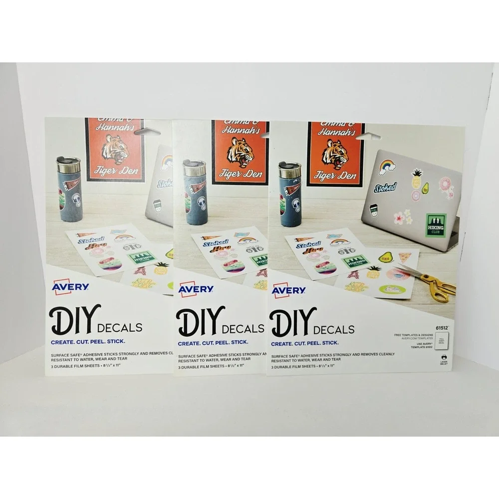 Avery DIY Decals Create Cut Peel Stick stickers 3 sheets x4 NEW full sheets